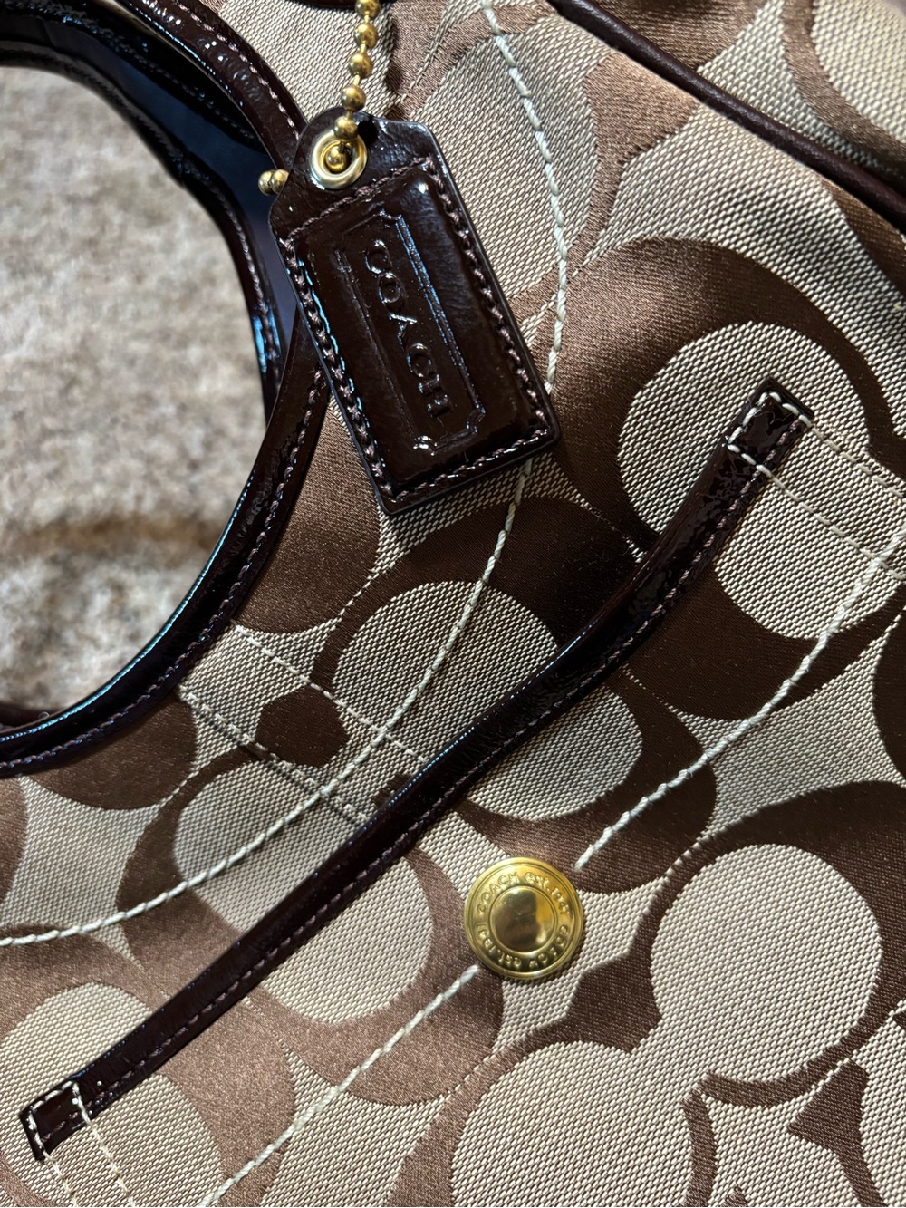 E159 Vintage Coach Brown Signature Hobo Shoulder Bag w/checkbook cover - Picture 3 of 16